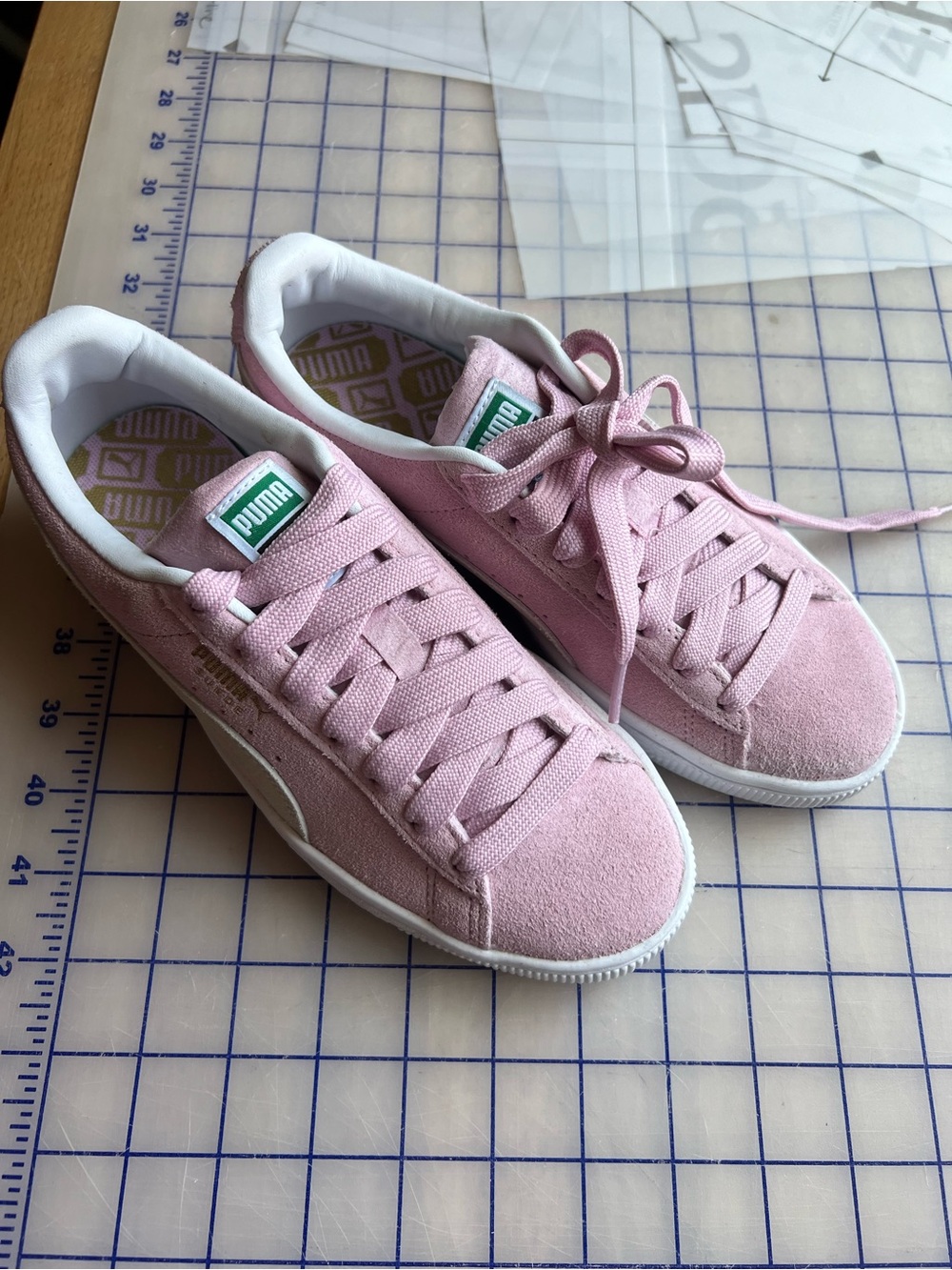 Puma Light Pink Suede Low-Top Sneakers with White Stripe
